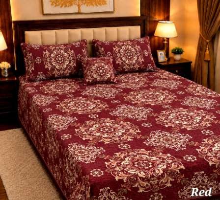 4Pc Velvet Jacquard Bedsheet Set (King Size) styled in luxury bedroom setting