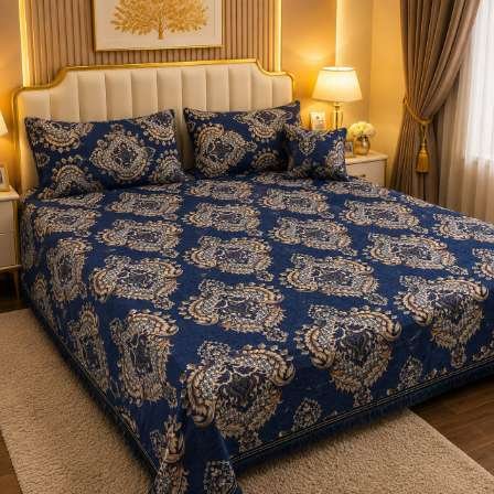 4Pc Velvet Jacquard Bedsheet Set (King Size) styled in luxury bedroom setting