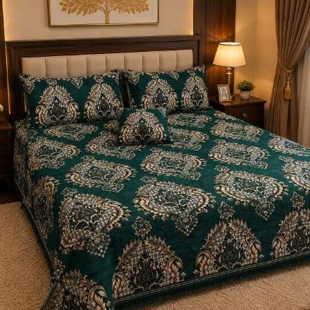 4Pc Velvet Jacquard Bedsheet Set (King Size) styled in luxury bedroom setting