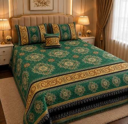 4Pc Velvet Jacquard Bedsheet Set (King Size) styled in luxury bedroom setting