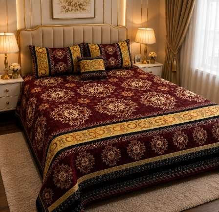 4Pc Velvet Jacquard Bedsheet Set (King Size) styled in luxury bedroom setting