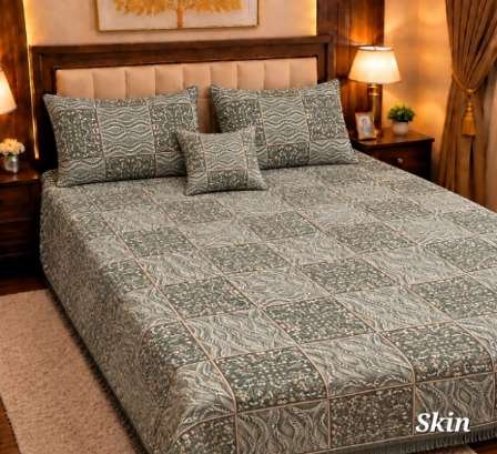 4Pc Velvet Jacquard Bedsheet Set (King Size) styled in luxury bedroom setting