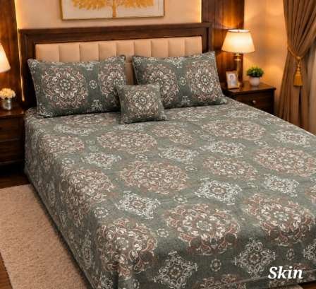 4Pc Velvet Jacquard Bedsheet Set (King Size) styled in luxury bedroom setting