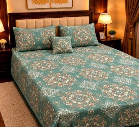 4Pc Velvet Jacquard Bedsheet Set (King Size) styled in luxury bedroom setting