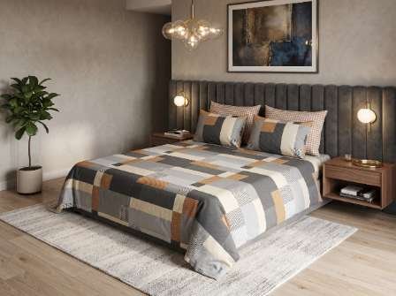 5 PC Export Quality Pure Cotton Bedsheets styled in luxury bedroom setting